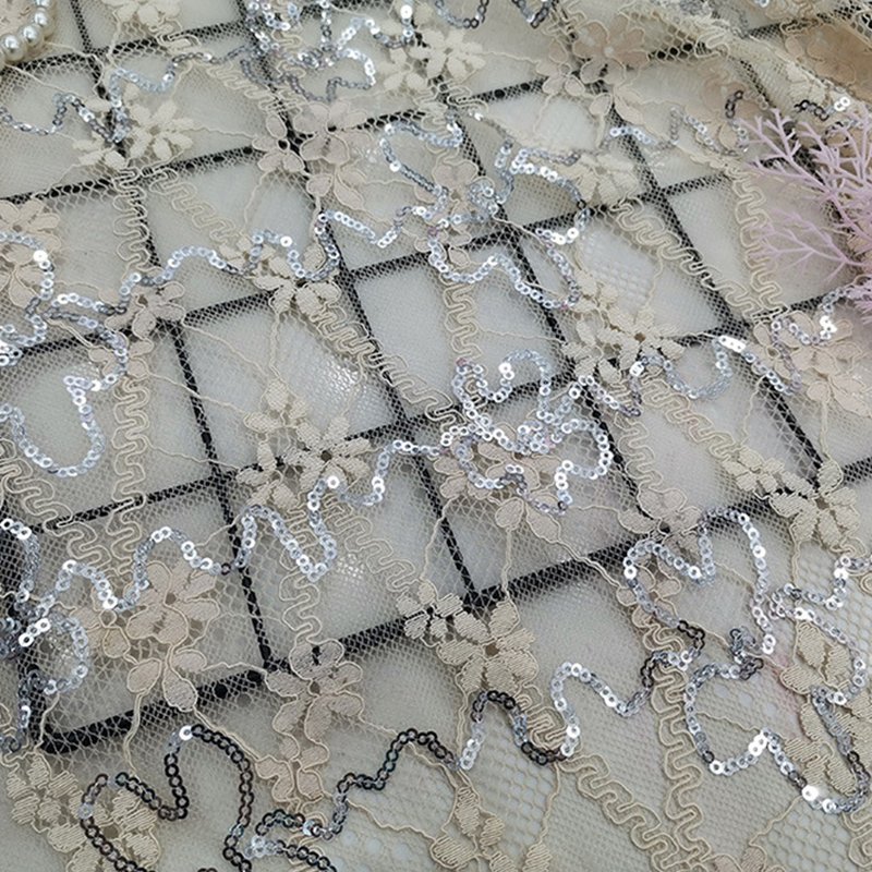 Embroidered Fabric Sequin Evening Nylon Lace Fabric for Women's Wear W 7
